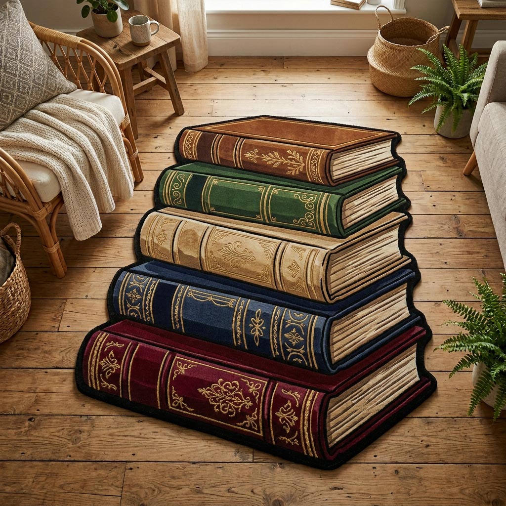 Ancient Tome shaped rug – stack of books shape