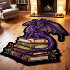 Ancient Wisdom Dragon shaped rug – dragon on books shape