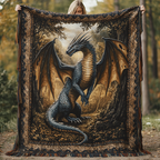 Forest Dragon woven sofa throw – winged dragon among dark trees