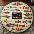 Angler Catch round quilted mat – fish and tackle