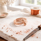 Copper coil wrap ring with a round bead at each end