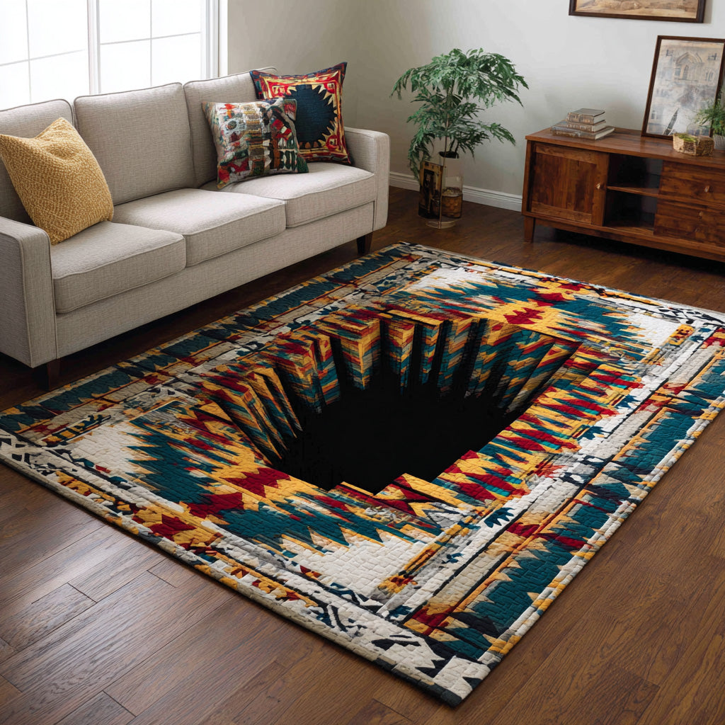 Kilim Abyss rug – 3D hole with geometric border