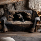 Black Bear Den quilted sofa cover – black bear in a rocky den