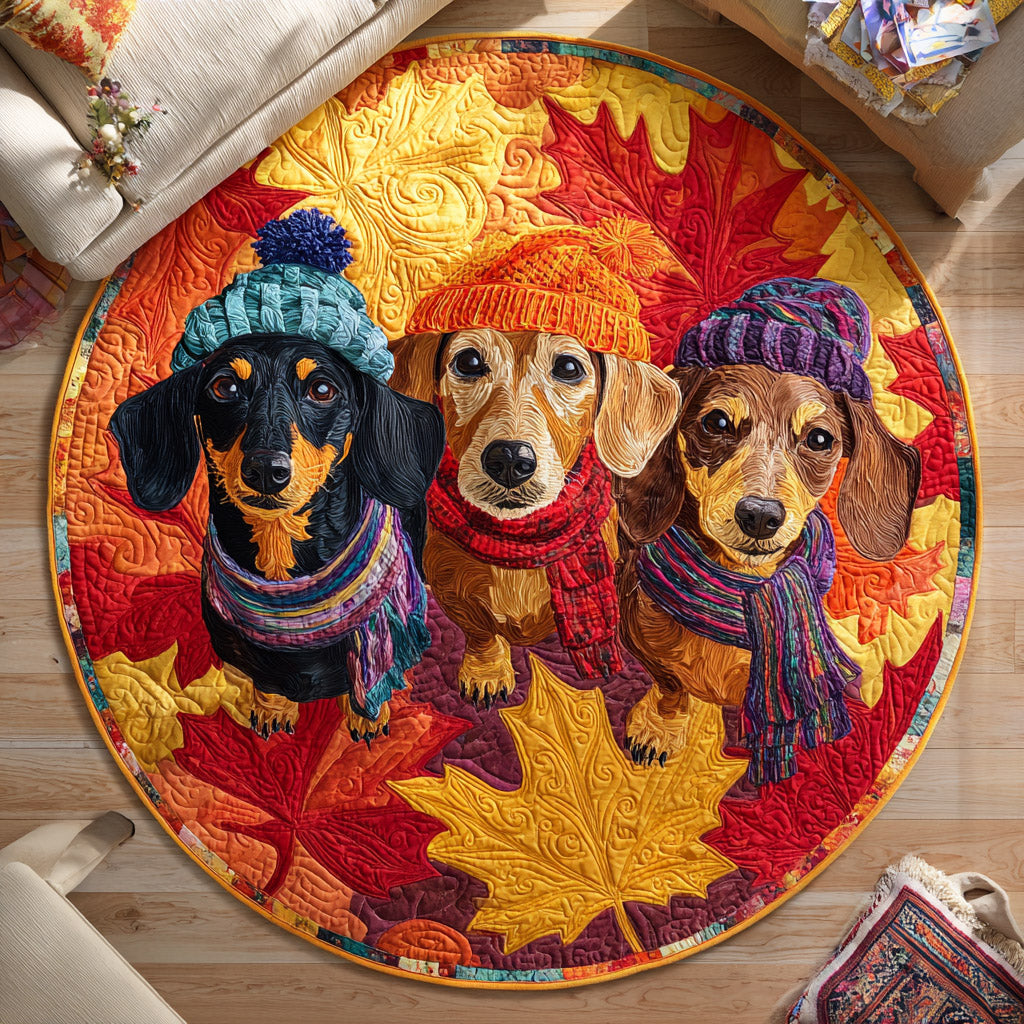 Vintage Dachshund Trio round quilted mat – dachshunds in hats