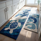 Aqua Serenity kitchen mat set – turtle in blue waves