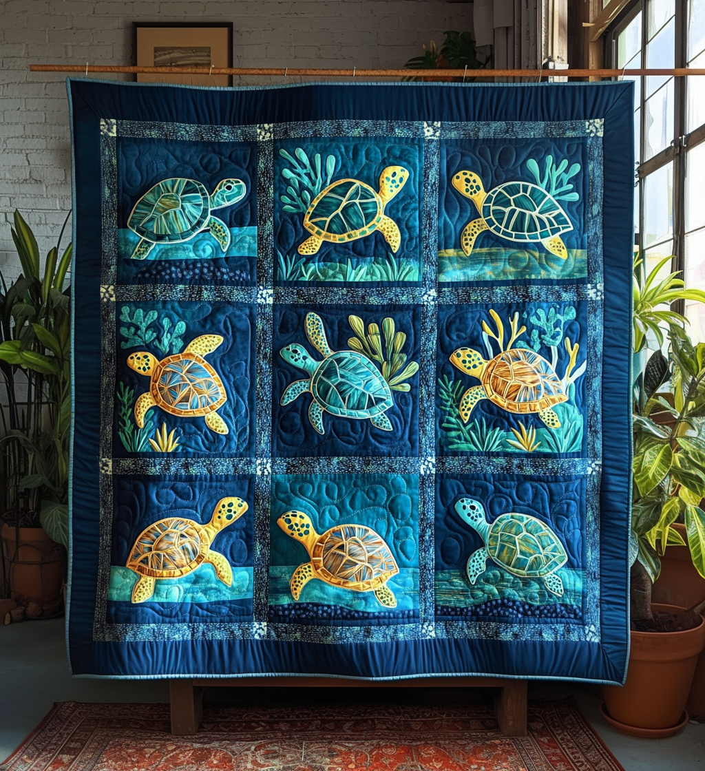 Turtle Squares art quilt – turtle squares