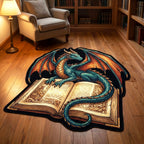 Arcane Reader shaped rug – dragon on open book shape