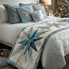 Blue Star quilted bed runner – blue star on soft white