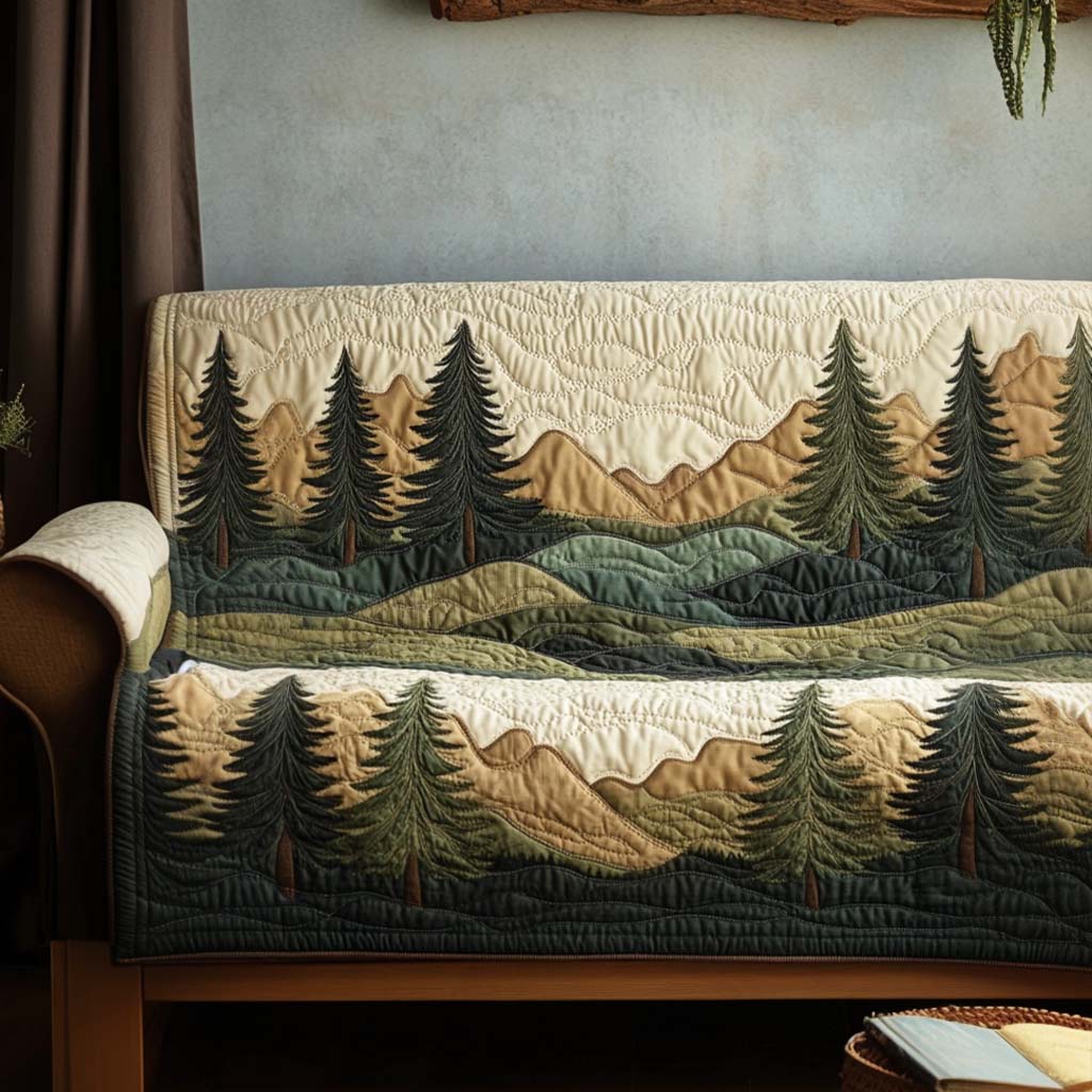 Pine Valley quilted sofa cover – pine trees across rolling hills
