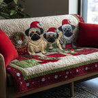 Christmas Pugs quilted sofa cover – pugs in Santa hats