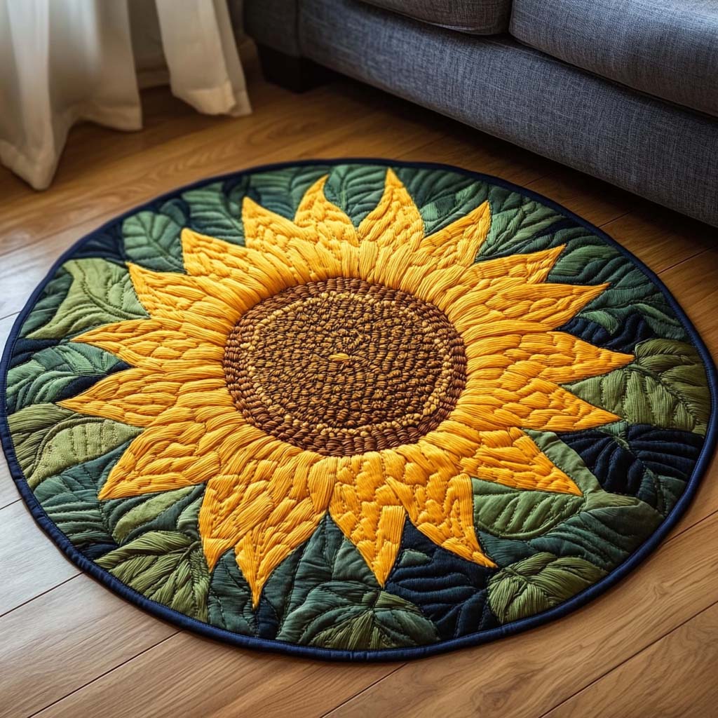 Aurelia Bloom round quilted mat – giant sunflower