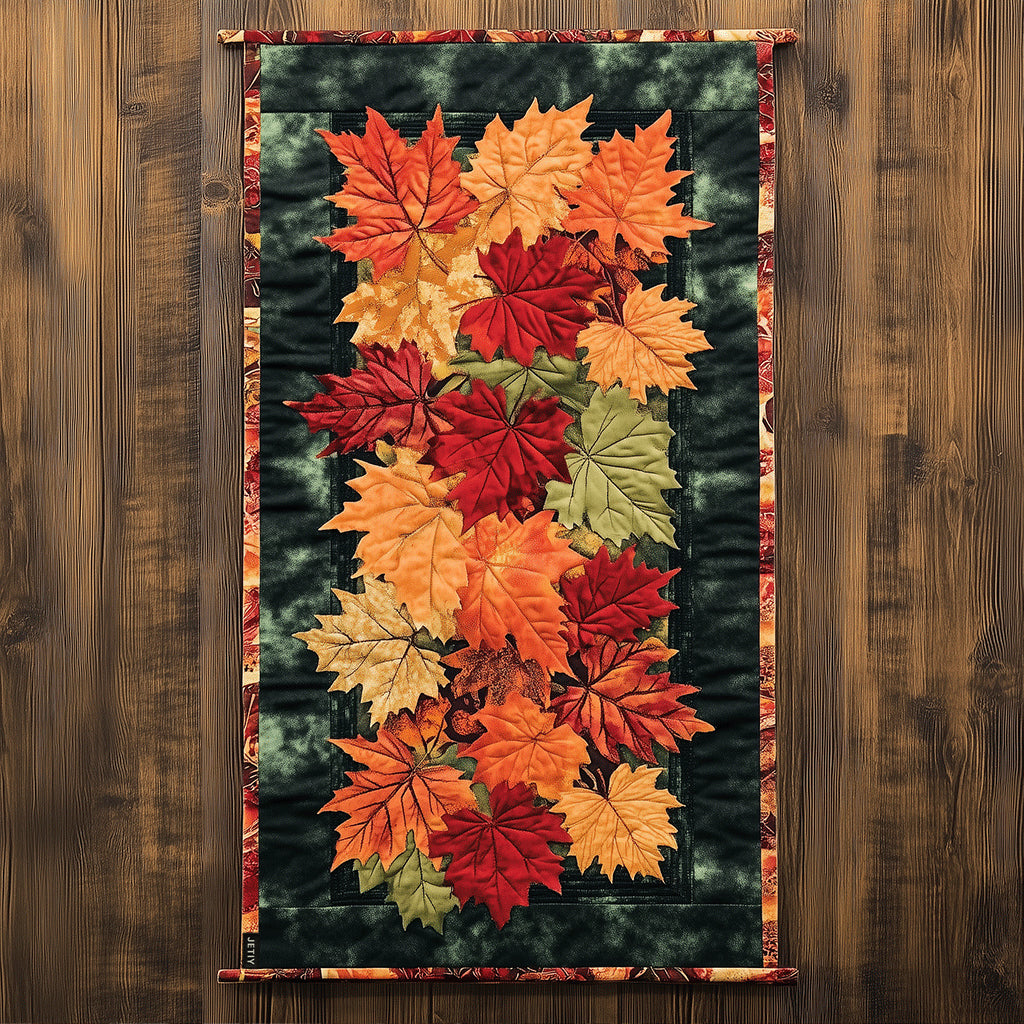 Autumn Leaf Cascade quilted table runner – tumbling autumn leaves