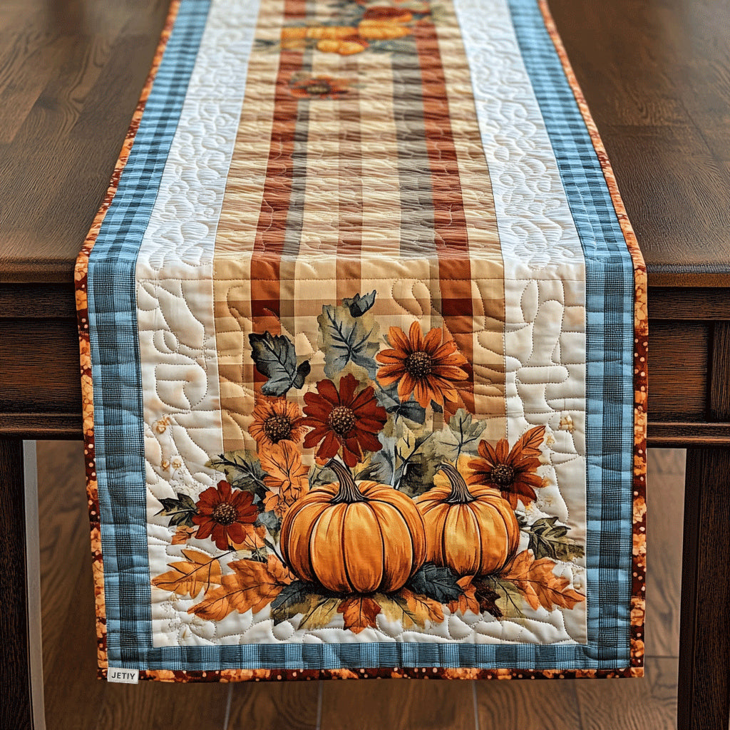 Pumpkin Stripes quilted table runner – pumpkins on striped cream