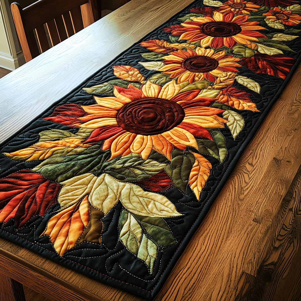 Quilted Table Runner - Sunflower Leaves – view 2