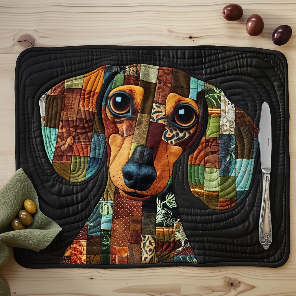 Dachshund Patch Portrait quilted placemats – patchwork dachshund face