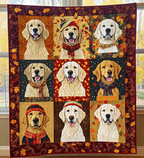 Golden Retriever Squares quilted throw – golden Retrievers in autumn squares