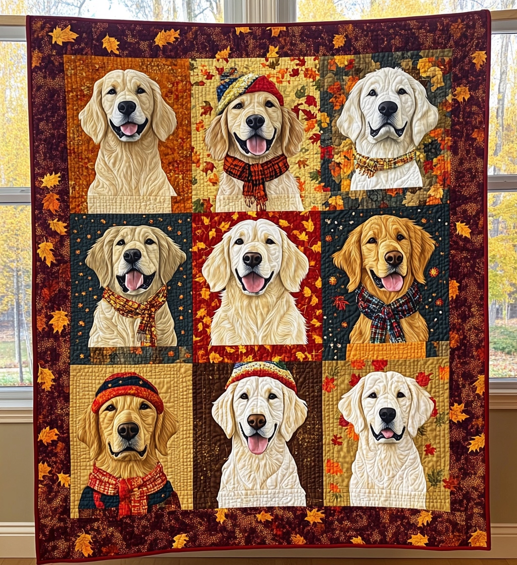 Golden Retriever Squares quilted throw – golden Retrievers in autumn squares
