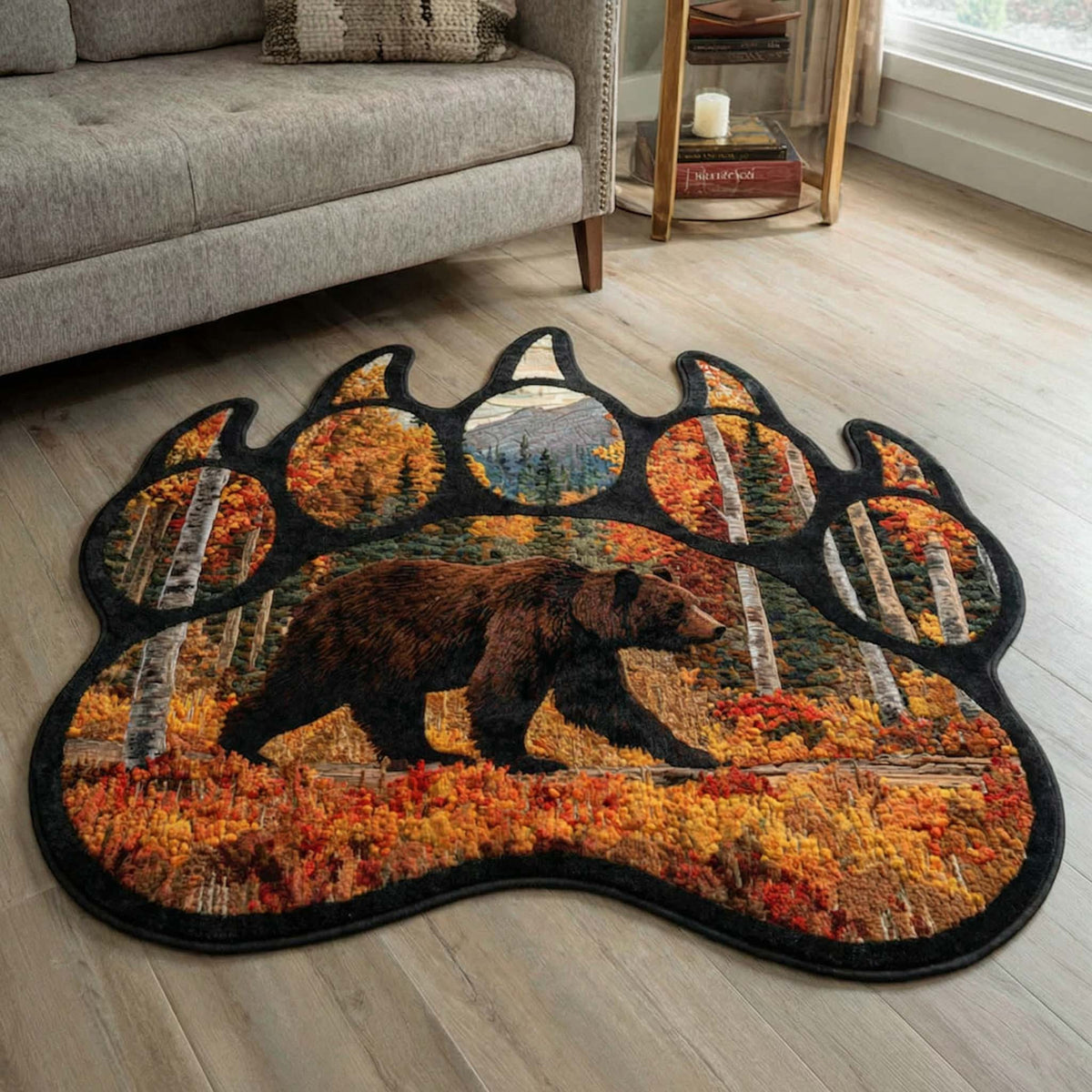 Autumn Bear Paw shaped rug – bear in a paw print