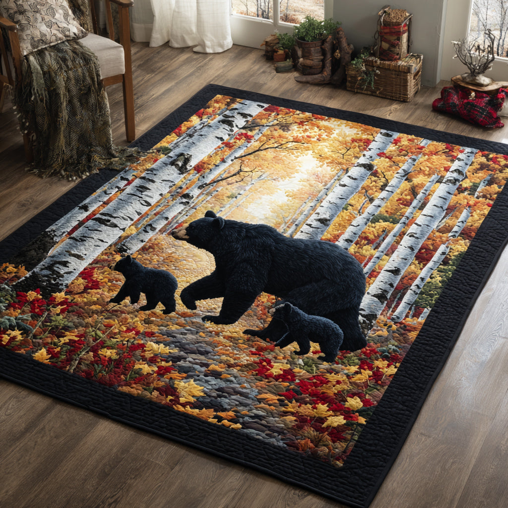 Autumn Bear Journey rug – bears in birch woods