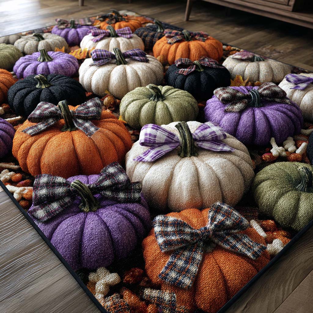 Autumn Bow Patch rug – pumpkins with bows