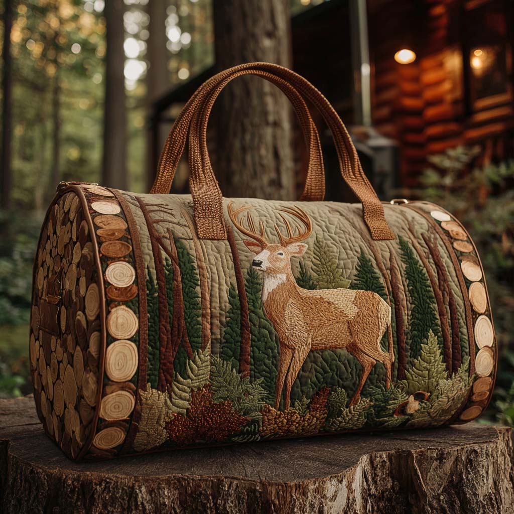 Autumn Deer Forest quilted weekend bag – stag in forest