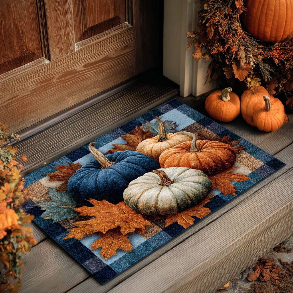 Autumn Duo Pumpkins doormat – pumpkins on plaid