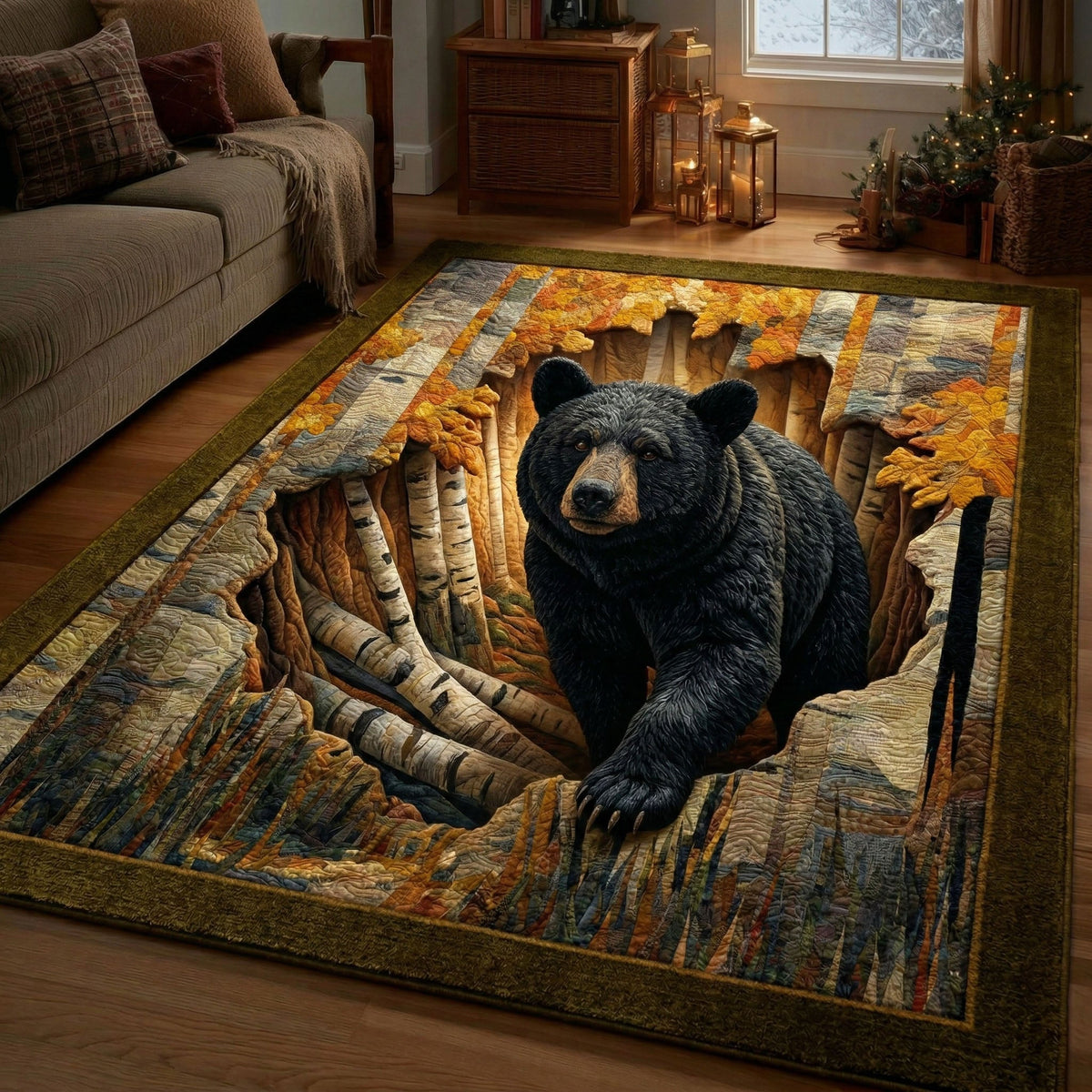 Autumn Forest Bear rug – bear in birch hollow