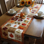 Autumn Leaf Patchwork quilted table runner – leaves and pumpkins in patchwork