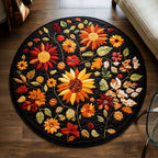 Autumn Glow Florals round quilted mat – autumn florals on black