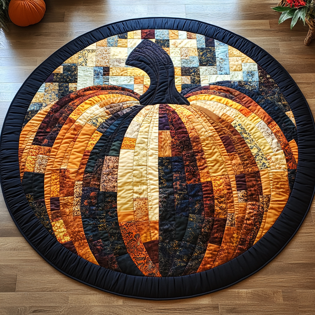 Patchwork Pumpkin round quilted mat – patchwork pumpkin