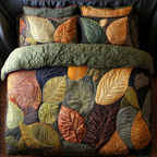 Autumn Leaves Patchwork quilted bedspread set – patchwork leaves in copper, gold and sage