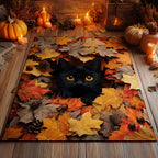 Autumn Leaf Cat rug – black cat in leaves