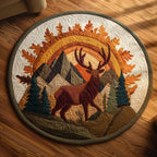 Autumn Majesty round quilted mat – stag under autumn arch