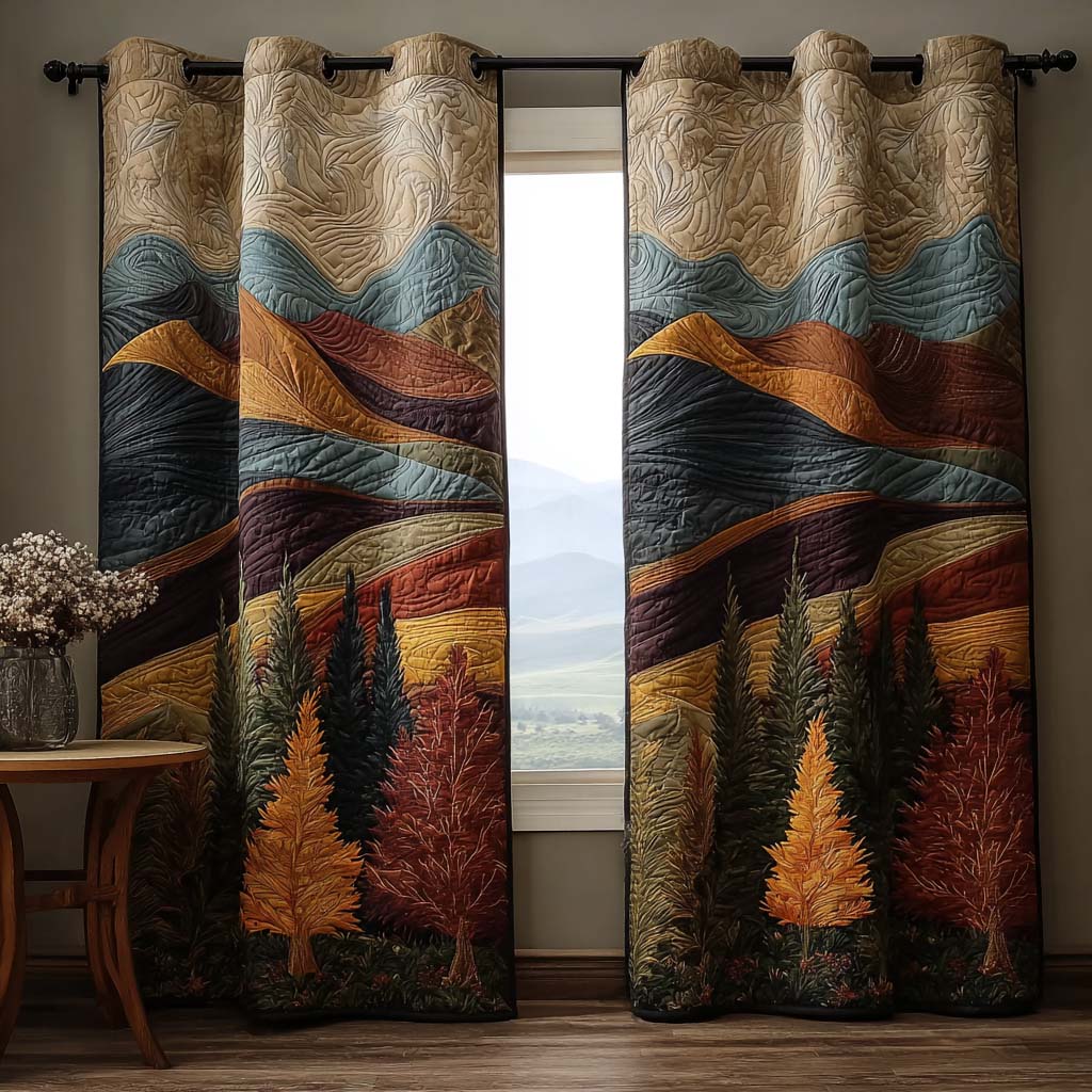 Autumn Ridge Pines quilted curtains – ridges above autumn pines