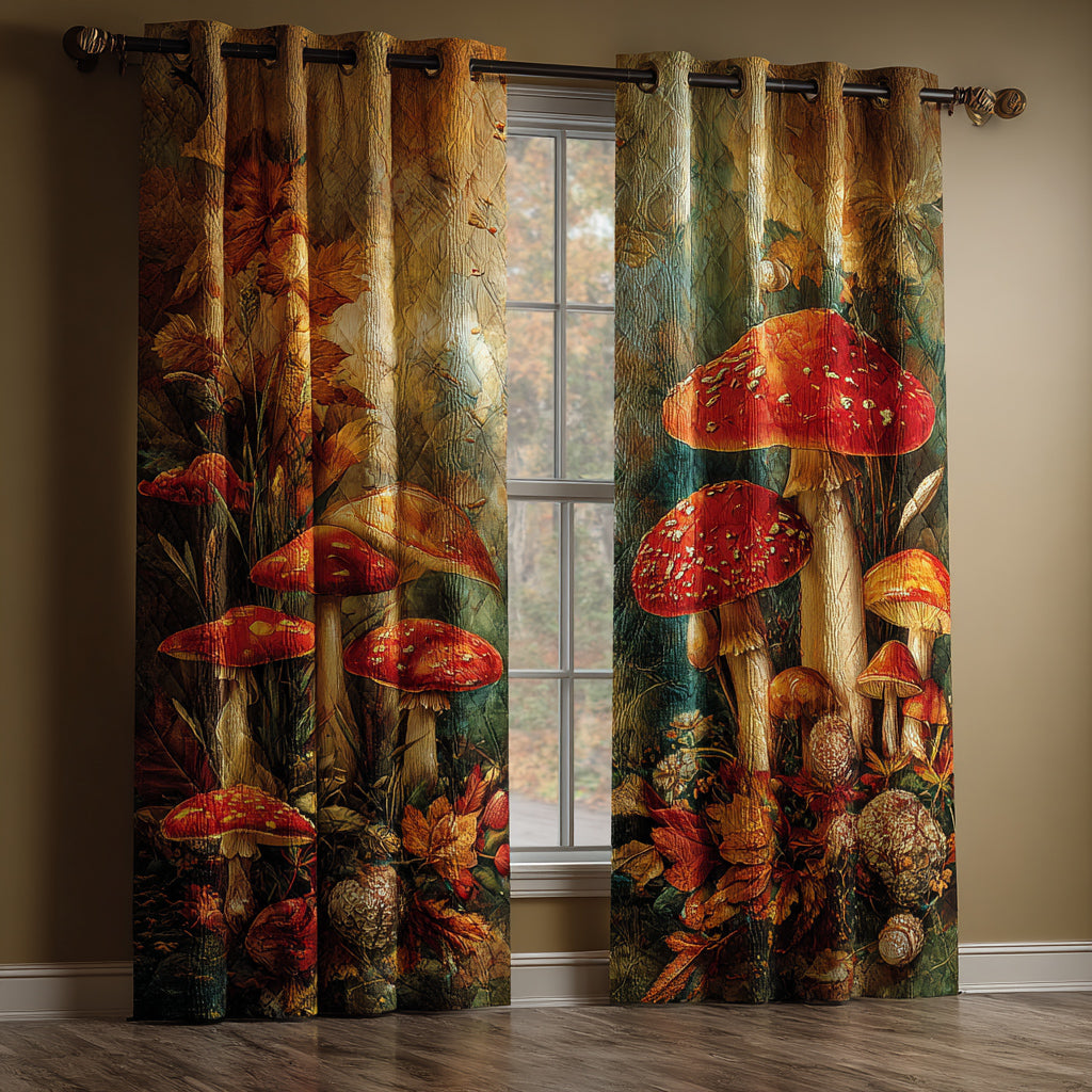 Autumn Toadstool Forest quilted curtains – toadstools in an autumn forest