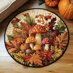 Autumn Toadstool Cluster round quilted mat – toadstools and leaves
