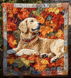 Retriever in the Leaves quilted throw – golden Retriever among autumn leaves
