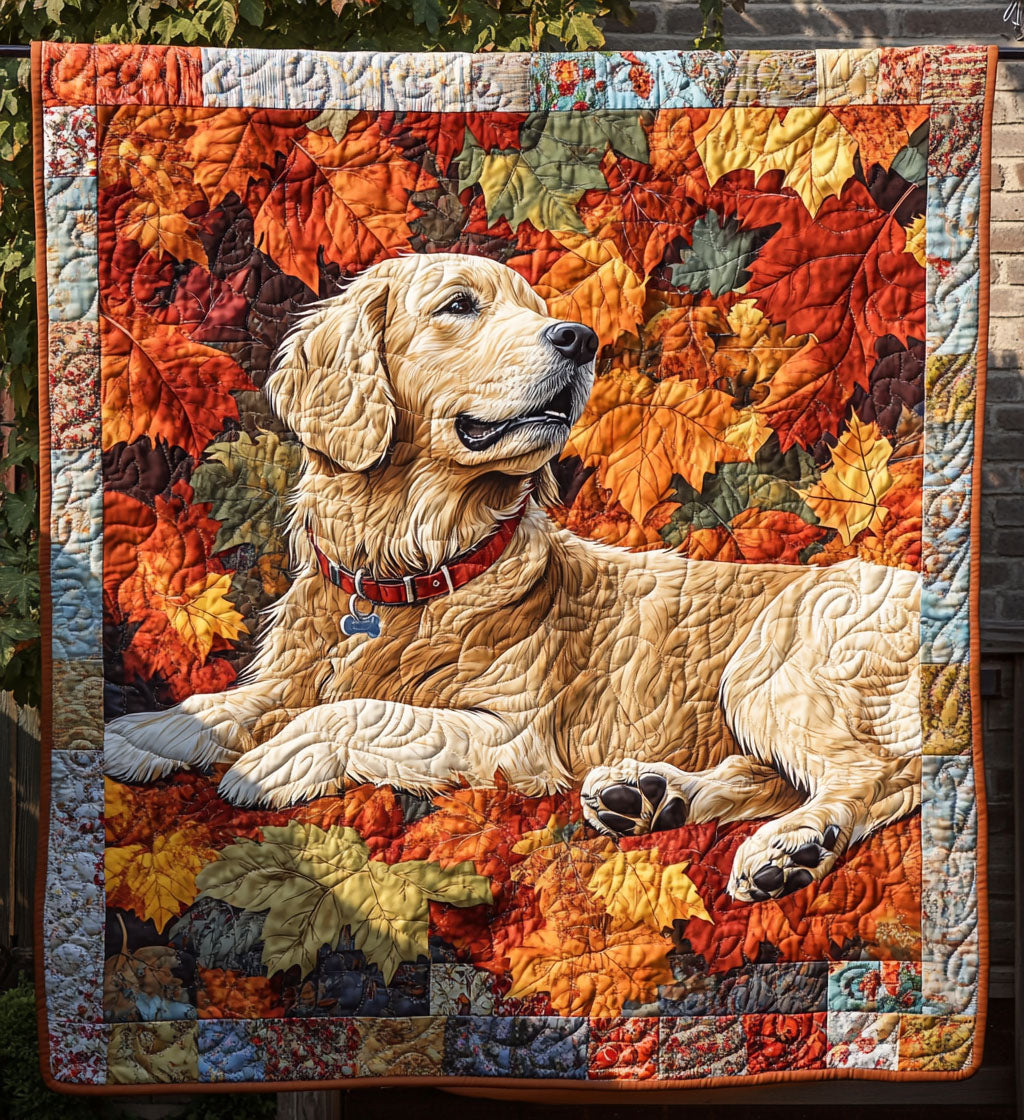 Retriever in the Leaves quilted throw – golden Retriever among autumn leaves