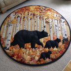 Autumn Walk Bears round quilted mat – bears in birch woods
