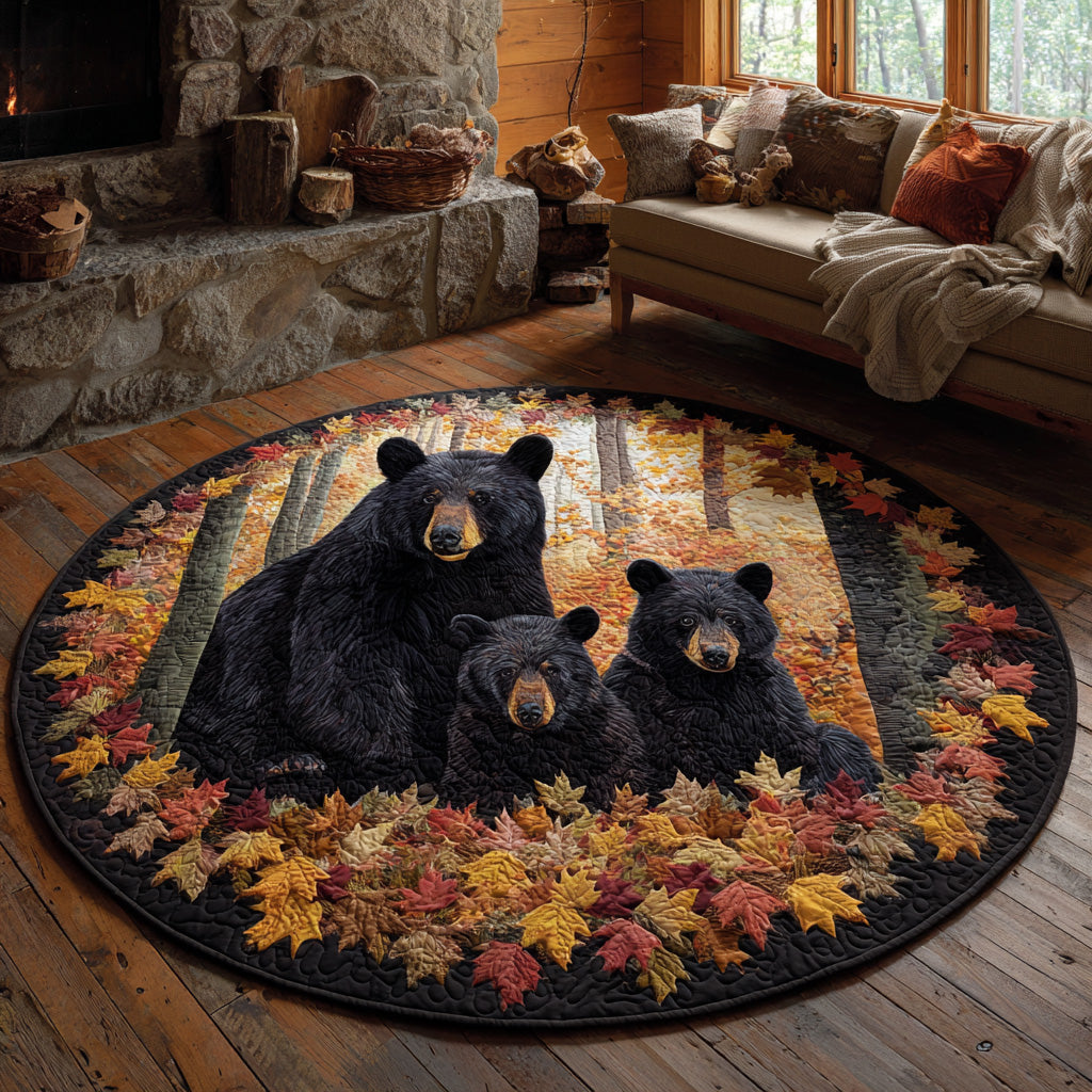 Autumn Trails Bears round quilted mat – bear family in autumn