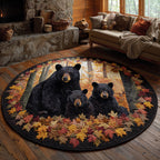 Autumn Trails Bears round quilted mat – bear family in autumn