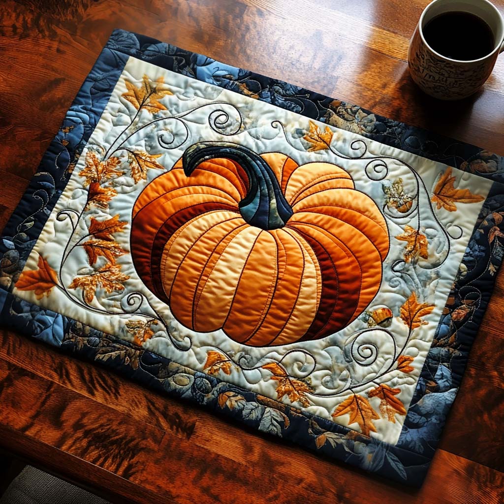 Swirl Pumpkin quilted placemats – pumpkin among swirls