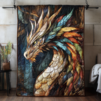 Feathered Dragon quilted throw – feathered dragon in teal, gold and cream