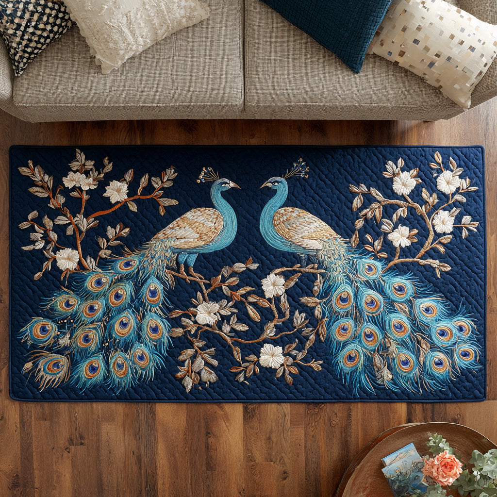 Azure Peacock Pair rug – peacocks and blossom