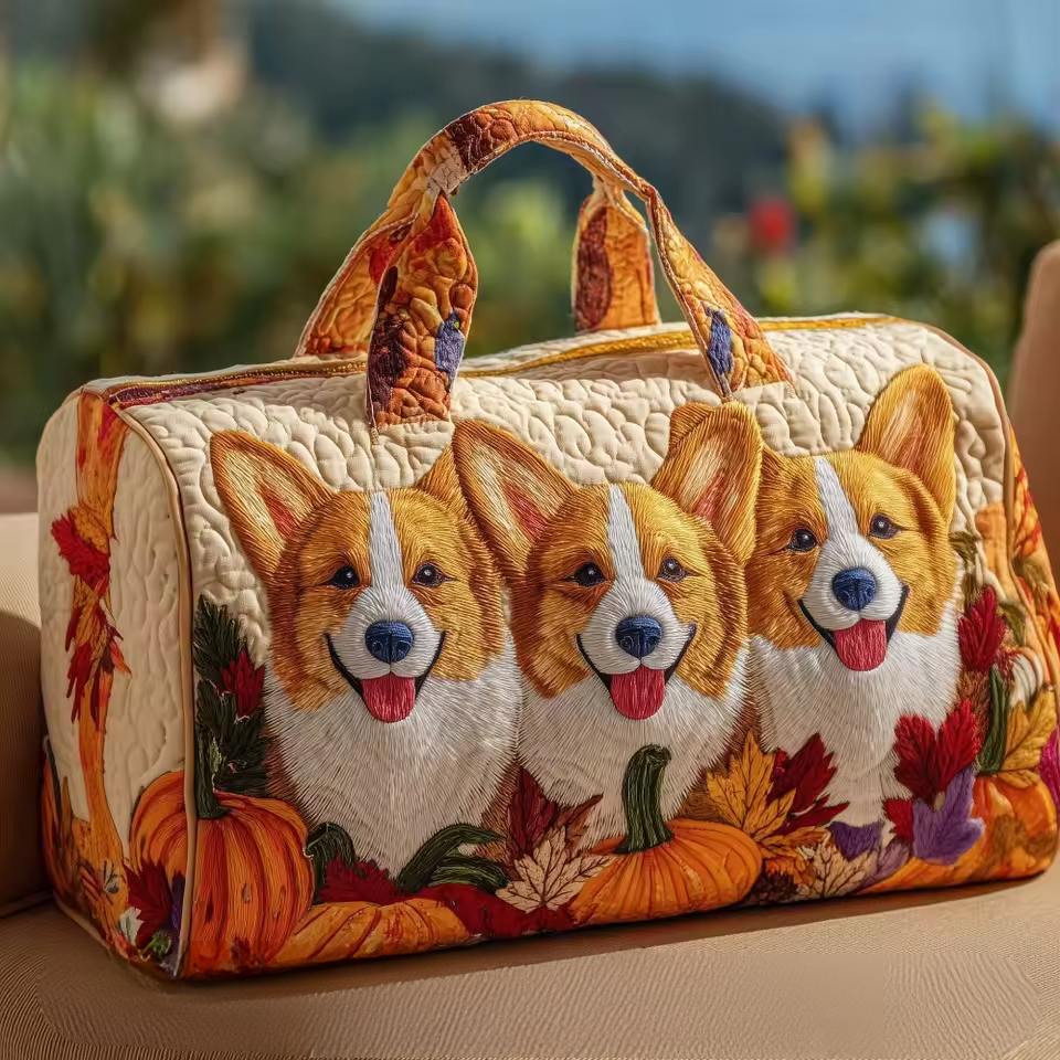 Adeline soft quilted travel bag in the wave-stitch pattern, with the top zip closed