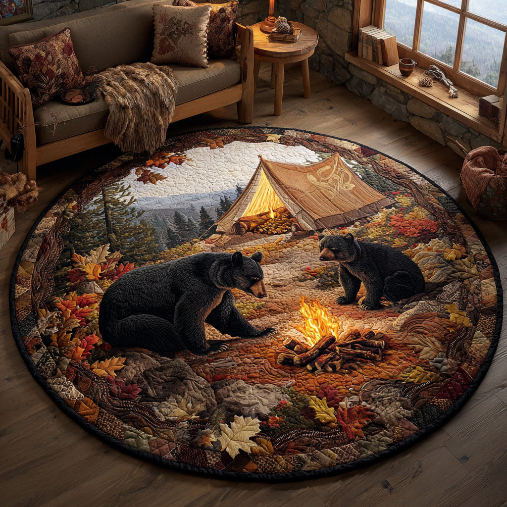 Backwoods Bear round quilted mat – bears at campsite