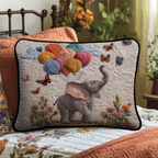 Elephant and Balloons quilted pillowcase – little elephant with pastel balloons