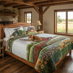 Two matching Farmyard Blossom pillow shams from the quilted bedspread set