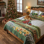 Close-up of the wave-stitch quilting on the Farmyard Blossom bedspread