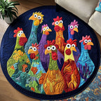 Barnyard Majesty Hens round quilted mat – colourful hens